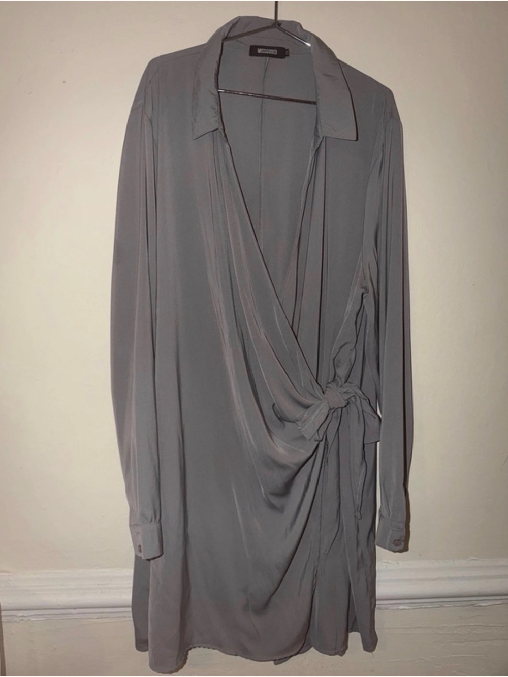 Missguided Gray Long-Sleeve Wrap Dress
